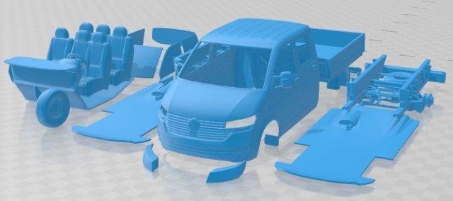 Volkswagen transportador doble taxi recoger 2019 imprimible camioneta automotor espacio scalextric Tamiya rc miniz pasatiempo micro fundido presión 3d print model - Mito3D