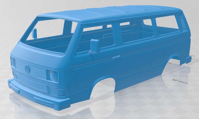 volkswagen transporter t3 1990 printable body van 3d print model in automotive 3dexport slot scalextric tamiya rc miniz hobby micro 3D print model - Mito3D