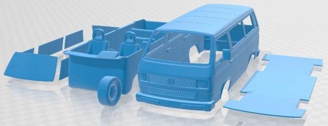Volkswagen transportador t3 1990 imprimível furgão automotivo fenda escalextrico Tamiya rc miniz passatempo micro diecast 3d print model - Mito3D