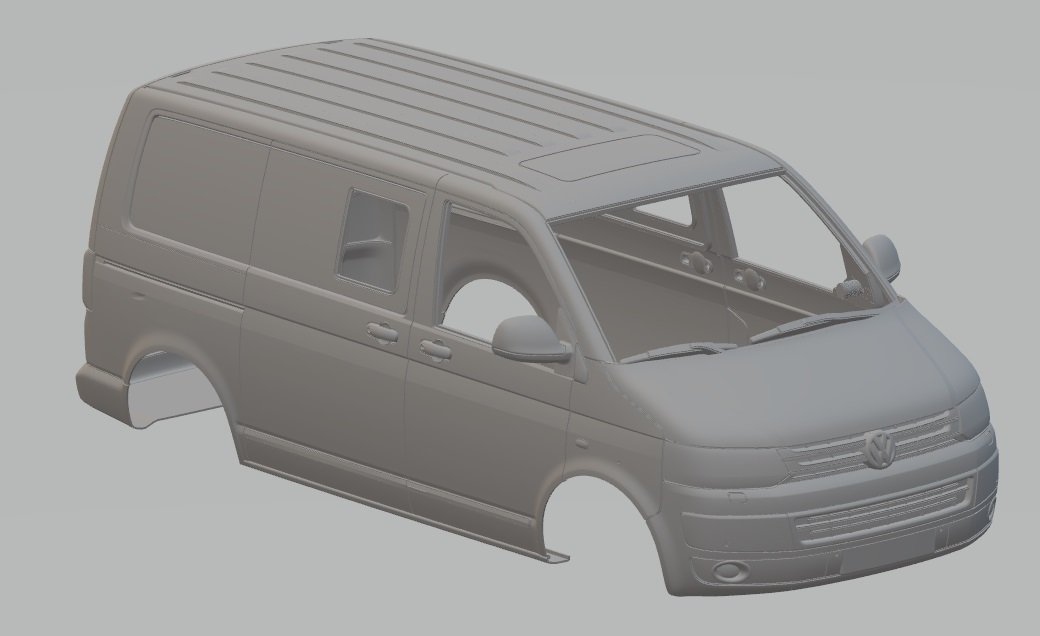 volkswagen transporter t5 caravelle multivan 2011 printable body van 3d print model in automotive 3dexport slot scalextric tamiya rc miniz hobby micro 3D print model - Mito3D