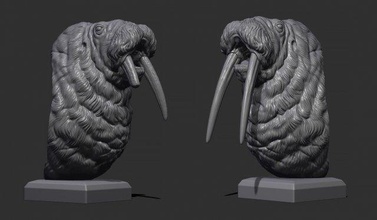 walrus bust tusks head art statue decor printable miniatures cnc relief jewelry sculptures 3d print model - Mito3D