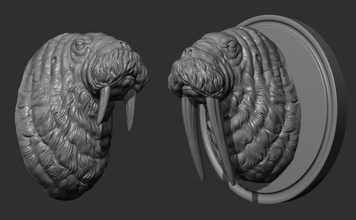 walrus head tusks art statue decor printable miniatures cnc relief jewelry sculptures 3d print model - Mito3D