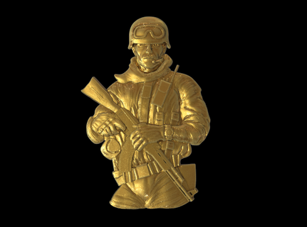 savaşçı in mücadele dişli an ak 47 saldırı tüfek 3d yazdır model madeni paralar rozetler 3dexport madalyalar emirler 3d print model - Mito3D