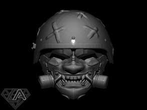 guerriero oni gas casco 3d stampa modello in gioco accessori 3dexport maschera airsoft cosplay armatura invasore lafactorystore giappone demone diavolo aviazione helmet 3d print model - Mito3D