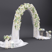 wedding arch flowers decor white tulle stand candlestick candles 3d print model - Mito3D