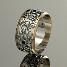 wedding ring gems flowers fashion vegetable gem printable gold rhiho cad cnc woman 3d print model - Mito3D