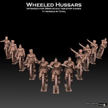 wheeled hussars 3d print model in figurines 3dexport warhammer cavalry uhlan hussar knight steampunk mechanicum forge infantry mechanized soldier horseman bicycle high wheel 3d print model - Mito3D