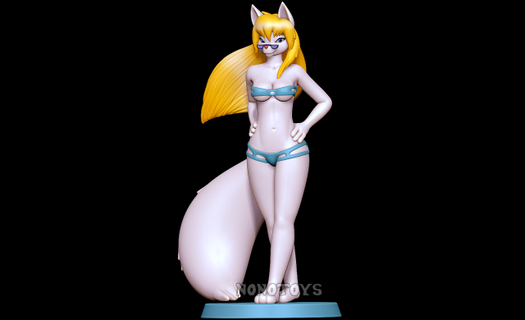 white fox blue bikini animals furry anthro beach pinup 3d print model - Mito3D