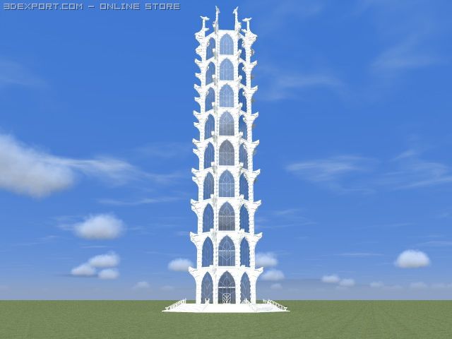 branco torre 3d modelo in edifícios 3dexport construção estrutura fantasia hotel igreja pagode gótico janelas arco 3D print model - Mito3D