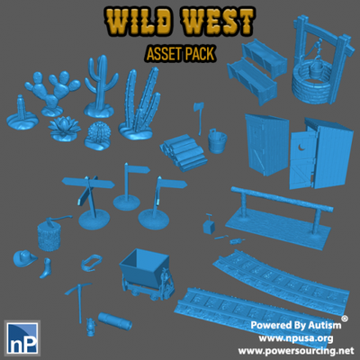 wild west asset pack 1 3d print model in game accessories 3dexport outhouse cart track rope tough cowboy cactus cacti 3d print model - Mito3D