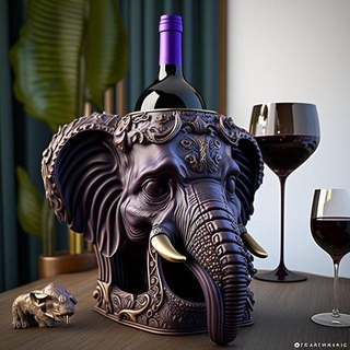 wine holder elephant head mathematical art design sculpture god buddha animal horse pen stand plant pot fighre toy 3d print model - Mito3D