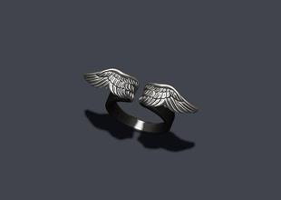 wings ring 750 925 gold jewellery jewelry nature silver feather bird featherbird fly fure 585 583 woman mythological stallion angel flying fantasy 3d print model - Mito3D