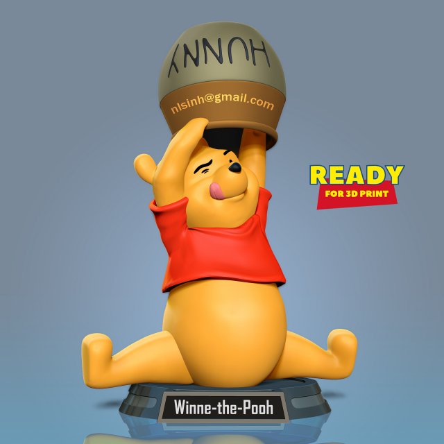 winnie - pooh 3d print model in animals 3dexport bear teddy cartoon disney kid 3dprint 3dprinting statue figure 3D print model - Mito3D