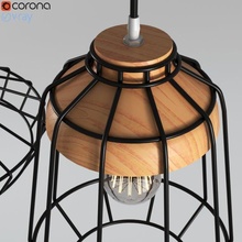 winsoon vintage industrial diy metal 3d model in ceiling fan 3dexport suspension pendant edison cage wooden lampshade cafe restaurant lamp light hahaemall 3d print model - Mito3D