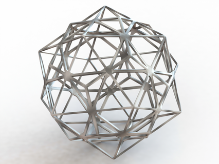 wireframe shape compound dodecahedron icosahedron mathematical art geometry polyhedron polyhedral stellation platonic solid icosahedral symmetry rhombic triacontahedron decagram facets construction compounds dual 3d print model - Mito3D