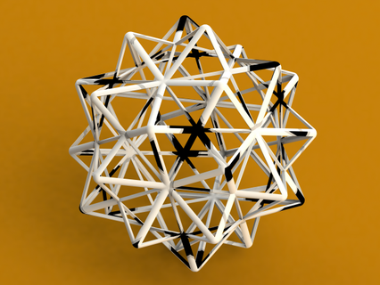 wireframe shape compound five octahedra mathematical art stellation edmund regular convex icosahedron rhombic triacontahedron pyramids faces construction topology icosahedral symmetry spherical stereographic 3d print model - Mito3D