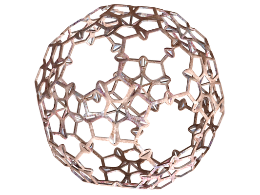 wireframe shape sierpinski buckyball 3d print model in mathematical art 3dexport fractal pattern polyflake polygons topological dimension triangles squares pentagons hexagons polygon pentaflake hexaflake icosahedron flake regular 3d print model - Mito3D