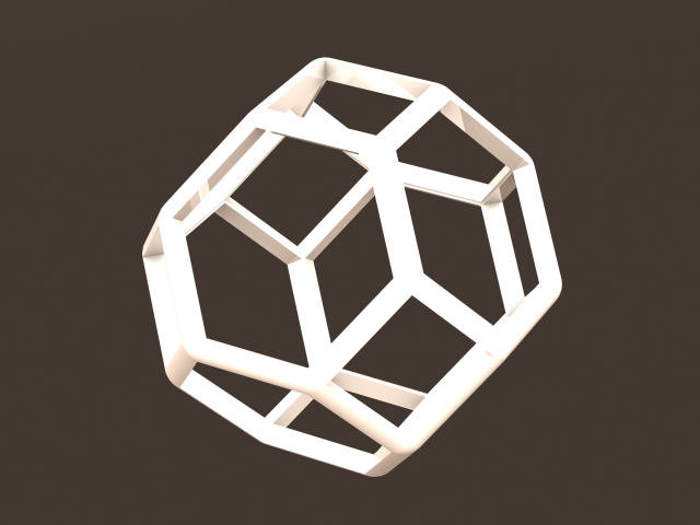 wireframe shape truncated octahedron mathematical art geometry archimedean pyramids faces hexagons squares edges vertices point symmetry zonohedron goldberg polyhedron cube plastic printable 3D print model - Mito3D