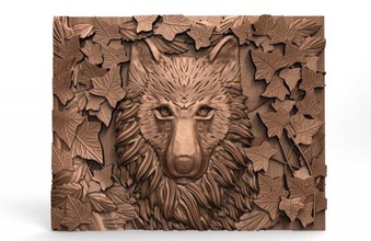 wolf cnc 2 art deco relief artcam aspire animal 3d print model - Mito3D
