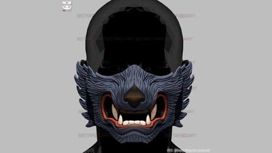 wolf face mask - high quality details 3d print model in toys 3dexport ghost tsushima cosplay helmet costume devil japanese japan ghostoftsushima hannya oni halloween samurai horror games 3d print model - Mito3D
