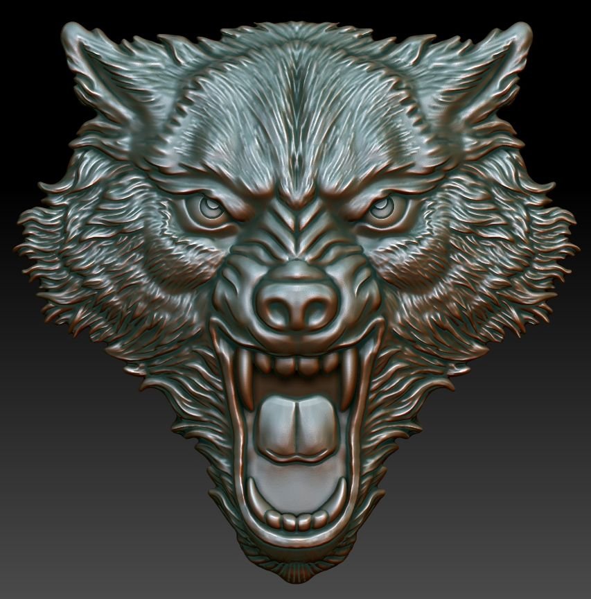 wolf head 3d print model in 3dexport cnc stl relief woodcarving decor carved animal printable art pendant medalion 3D print model - Mito3D
