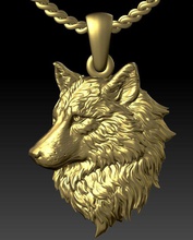 wolf head pendant jewelry printable gold beast wild silver 3dm stl 3ds obj cad high poligonal nature print animal 3d print model - Mito3D