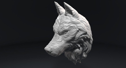 wolf head sculpture 3d print model in 3dexport dog jackal hunting trophy animal wild mold cnc printing milling hi-poly native indian totem taxidermy 3d print model - Mito3D