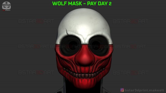 wolf mask - payday 2 halloween cosplay 3d print model in toys 3dexport hoxton helmet pay payday2 horror scary dallas stl chains paypday games 3D print model - Mito3D