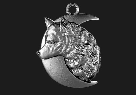 lupo Luna pendente ciondoli gioielleria gioiello arte animale testa 3d print model - Mito3D