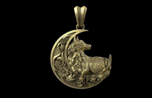 Lobo lua pingente sinais logotipos joalheria jóia arte 3d print model - Mito3D