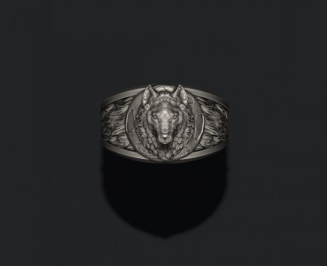 wolf moon ring v2 rings jewellery silver jewel nature head men apparel poly cad necklace wolfhead jewelry mun planet pendant fur howling night twilight 3D print model - Mito3D
