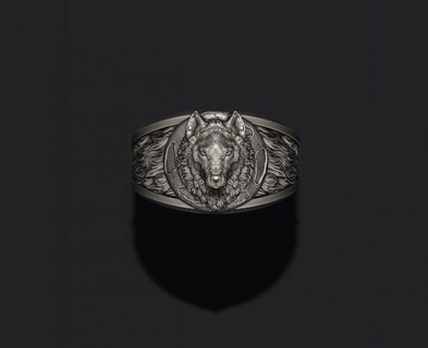 wolf moon ring v2 rings jewellery silver jewel nature head men apparel poly cad necklace wolfhead jewelry mun planet pendant fur howling night twilight 3d print model - Mito3D