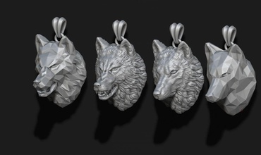 wolf pendants pack 3d print model in 3dexport jewellery pendant gold stone silver jewel nature head rhino men angry high poly 14k 585 750 cad 925 male 3d print model - Mito3D