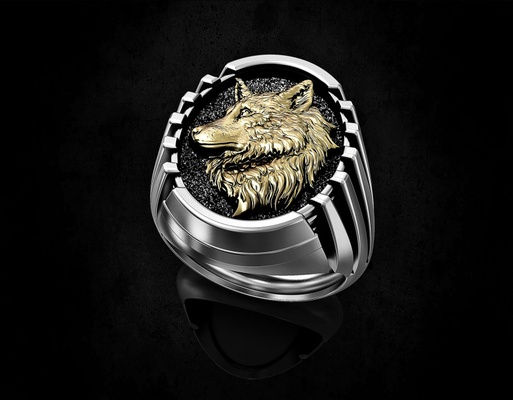 wolf profil ring 3d drucken modell ringe 3dexport druckbar schmuck gold silber platin sterling frauen männer linderung tier zorn dschungel 3d print model - Mito3D