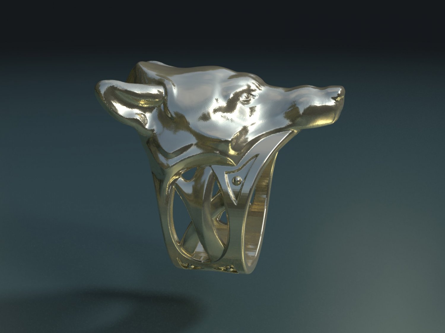 lobo anel canino curnivora a cabeça lobisomem jóias 3D print model - Mito3D