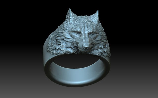 lobo anel 3d impressão modelo in argolas 3dexport cabeça lobisomem animal joalheria lúpus coiote 3D print model - Mito3D