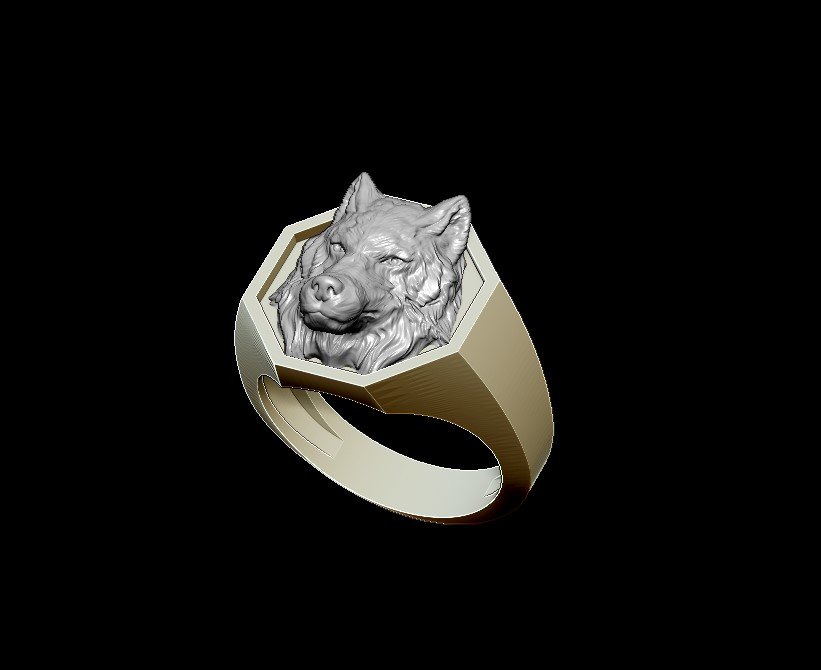 lobo anillo salvaje animal depredador joyería joya plata Arte hombre fornido naturaleza aullido Luna cielo collar oro impresión imprimible colgante pendiente platino Boda 3D print model - Mito3D