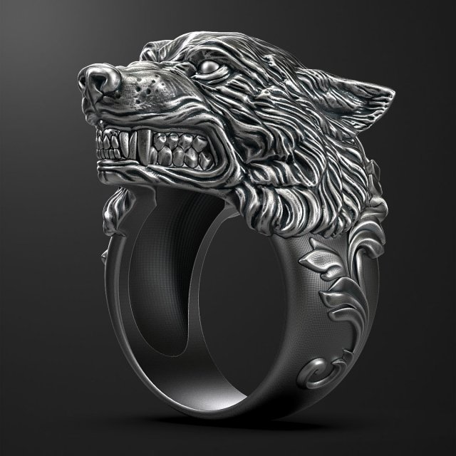 Wolf Ring 3d drucken Modus Ringe Schmuck Tier Kopf Gold 3D print model - Mito3D