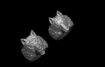 wolf ring pack jewellery pendant gold stone silver jewel nature head rhino men angry high poly 14k 585 750 cad 925 male 3d print model - Mito3D