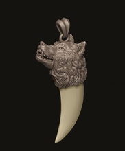 lobo de dente, unha pingente jóias ouro pedra prata jóia natureza a cabeça stl wolfnail os homens vestuário alta poli dente dentes unhas colar wolfhead 3d print model - Mito3D
