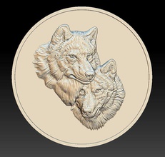 wolves coin - relief 2020 art symbol wolf animal wildlife fauna nature head gold cash money medallions medallion badges dollar coins-badges 3d print model - Mito3D