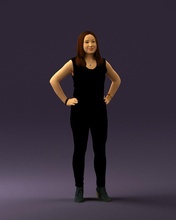 woman in black brown long hair 0560 3d print ready model 3dexport scan polygon 3dprint human male realistic posed character people miniatures man child style success outfit fashion 3d print model - Mito3D