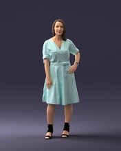 mujer azul vestido 0077 3d impresión Listo escanear modelo polígono 3dprint humano masculino realista planteado personaje personas miniaturas hombre niño estilo éxito atuendo Moda 3d print model - Mito3D