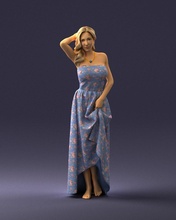 mujer azul vestido 0158 2 3d impresión Listo escanear modelo polígono 3dprint humano masculino realista planteado personaje personas miniaturas hombre niño estilo éxito atuendo Moda 3d print model - Mito3D