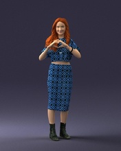 Frau Blau Kleid 0254 3d drucken bereit Scan Modell Polygon 3dprint männlich realistisch gestellt Charakter Miniaturen Kind Stil Erfolg Outfit Mode 3d print model - Mito3D