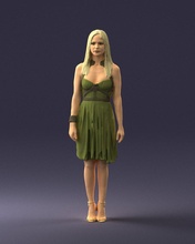 donna verde vestito 0204 3d Stampa pronto scansione modello poligono 3dprint umano maschio realistico poste carattere miniature uomo bambino stile successo moda 3d print model - Mito3D