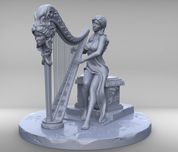 woman harp stl3d print model high poly statue sculpture music musical statuette art ancient monument pedestal instrument ecology isolated white miniatures figurines 3d print model - Mito3D