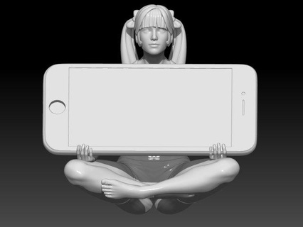 femme portant téléphone endroit mains poitrine 3d print model - Mito3D