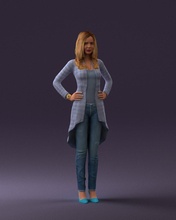 woman jeans blue plaid coat 0536 3d print ready scan model polygon 3dprint human male realistic posed character people miniatures man child style success outfit fashion 3d print model - Mito3D