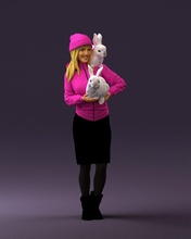 donna rosa rabits 0558 3d Stampa pronto scansione modello poligono 3dprint umano maschio realistico poste carattere miniature uomo bambino stile successo vestito moda 3d print model - Mito3D